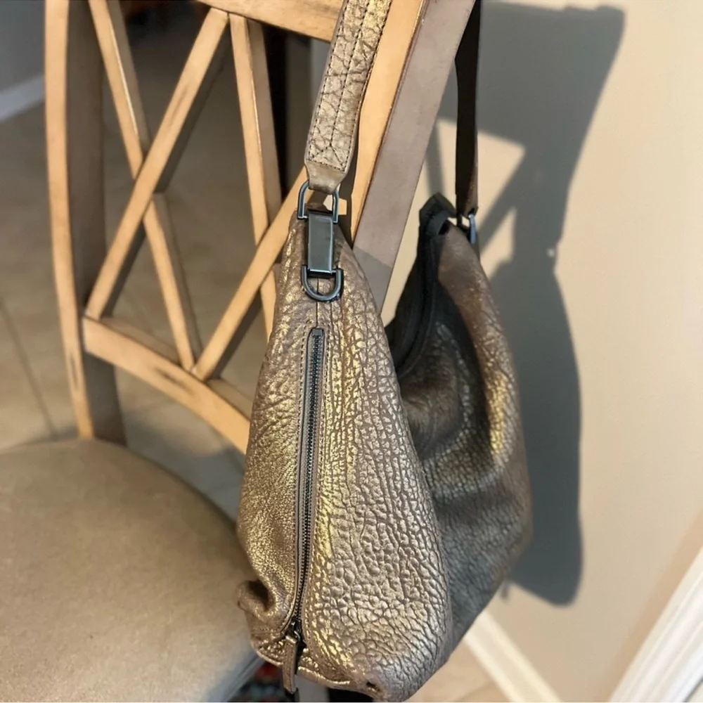 Vince Camuto Riley metallic brushed bubble lamb leather hobo purse shoulder bag